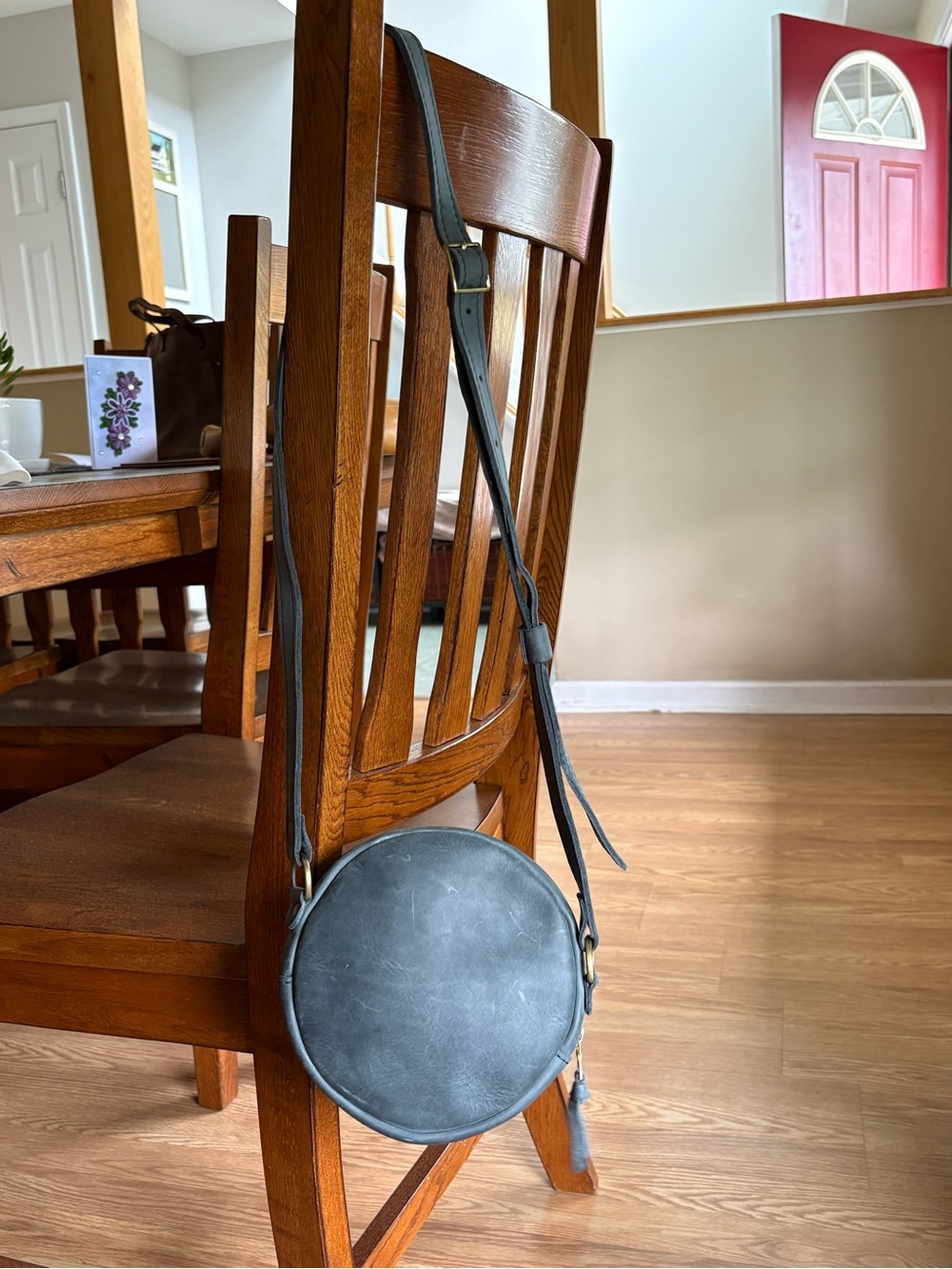 Portland Leather Charcoal Round Leather Crossbody Bag - Picture 2 of 6